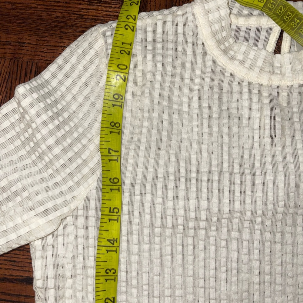 Anthropologie Maeve Sheer Neutral beige Mesh Mock-Neck Top Medium - Picture 7 of 10